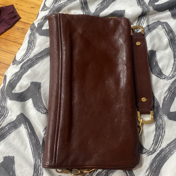 Tory Burch Bombe Reva Clutch Coffee Leather Gold Chain - Picture 3 of 3